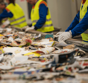Pracovníci ve třídicí lince třídí odpad